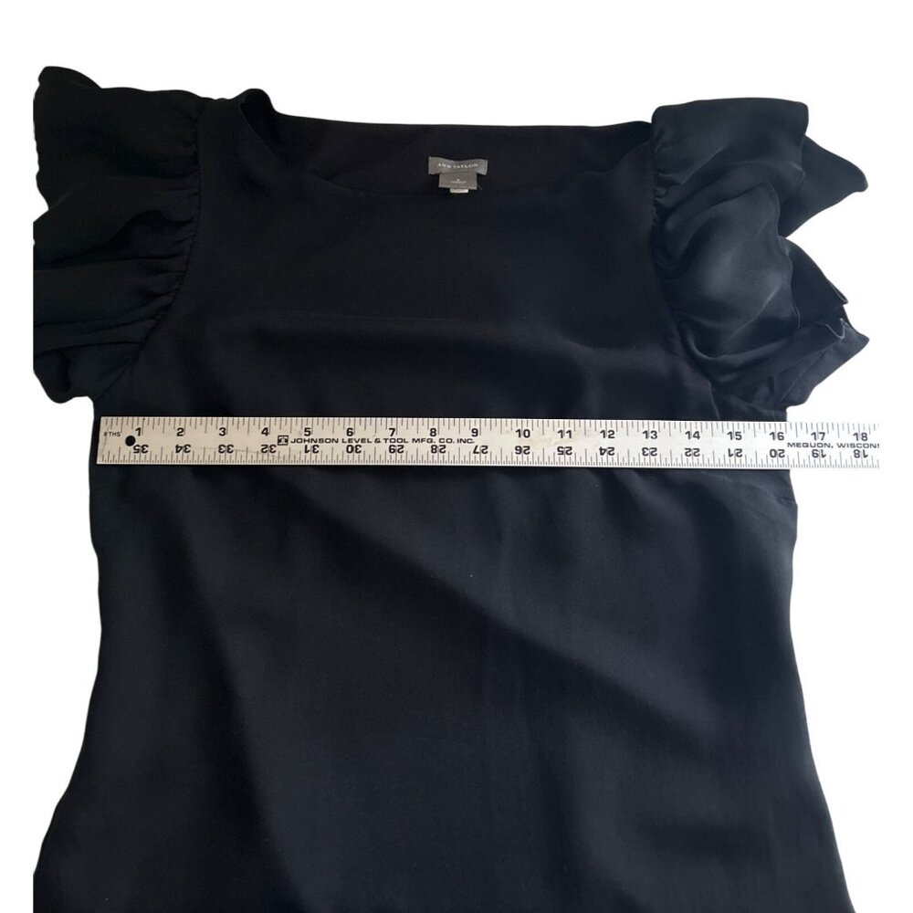 Ann Taylor Black Ruffle Sleeve Lined Silk Blouse - Small - Picture 5 of 8